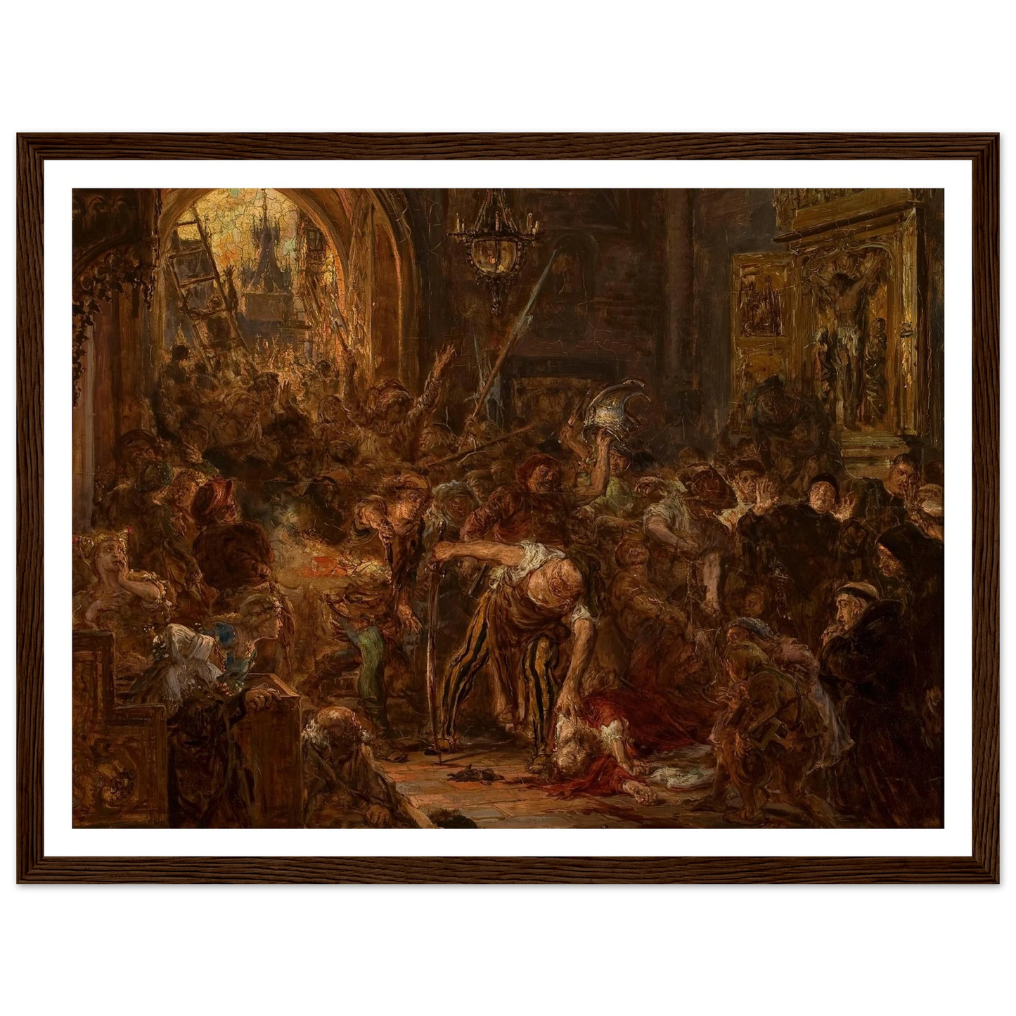 Death of Tęczyński in the Franciscan church (1879) Art Print | Jan Matejko - Framed Poster - 30x40 cm / 12x16″ - Black frame
