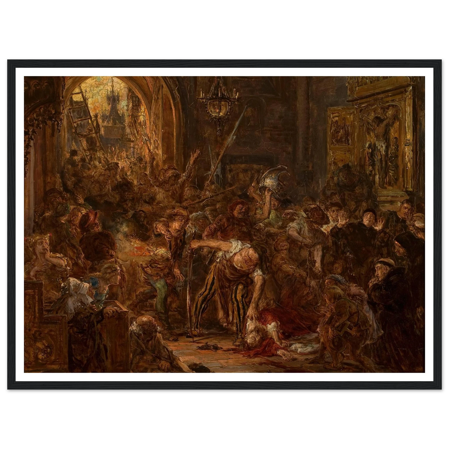 Death of Tęczyński in the Franciscan church (1879) Art Print | Jan Matejko - Framed Poster - 30x40 cm / 12x16″ - Black frame