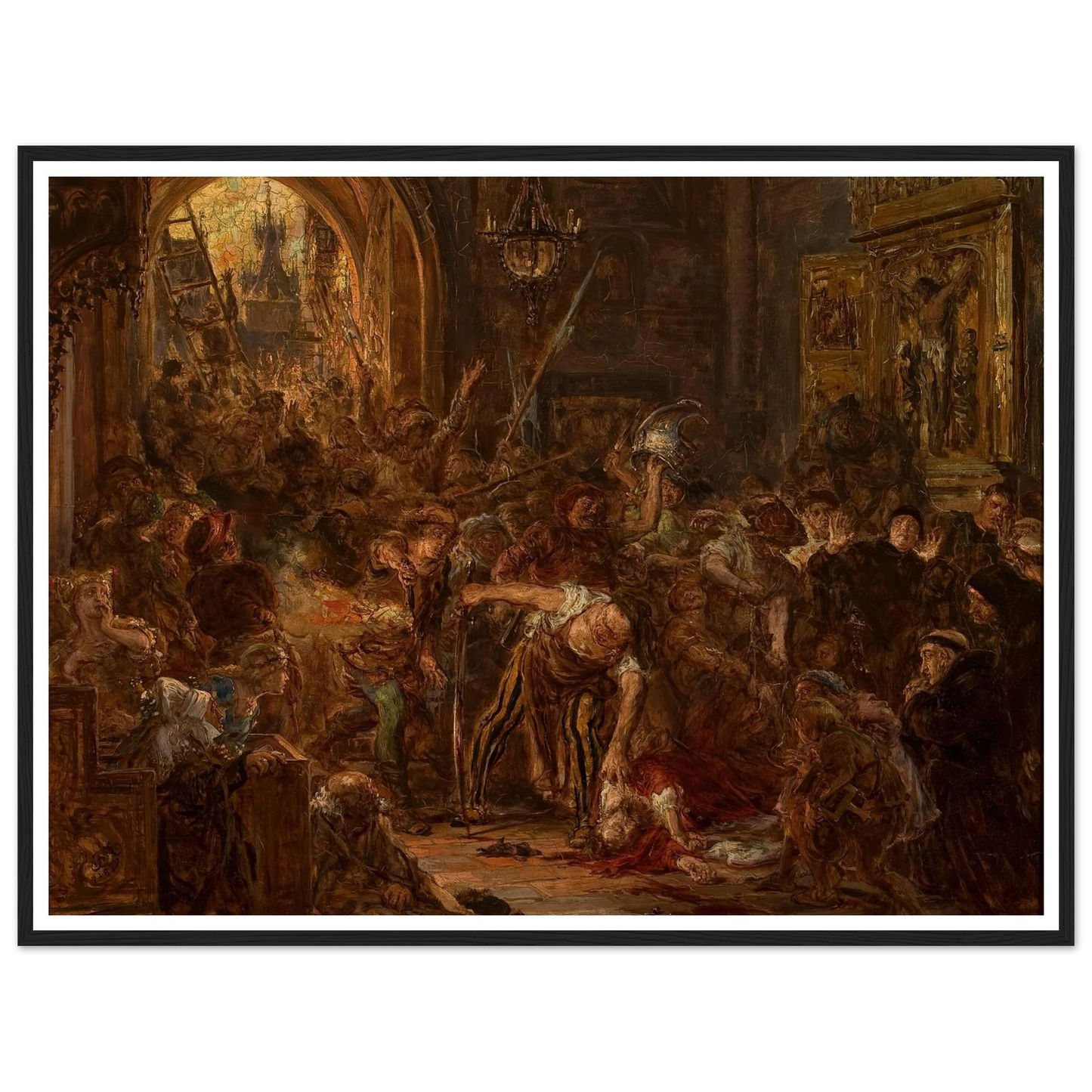Death of Tęczyński in the Franciscan church (1879) Art Print | Jan Matejko - Framed Poster - 30x40 cm / 12x16″ - Black frame