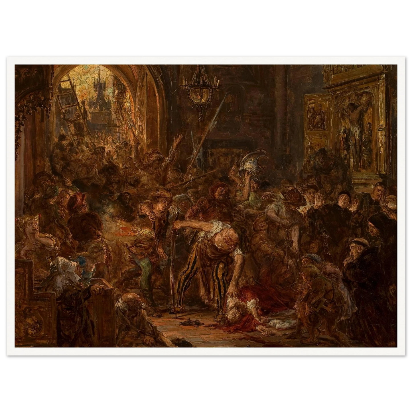 Death of Tęczyński in the Franciscan church (1879) Art Print | Jan Matejko - Framed Poster - 30x40 cm / 12x16″ - Black frame