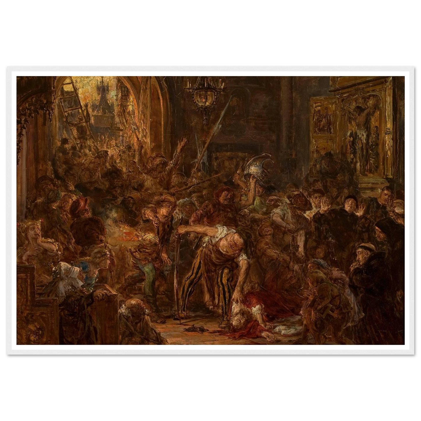 Death of Tęczyński in the Franciscan church (1879) Art Print | Jan Matejko - Framed Poster - 30x40 cm / 12x16″ - Black frame