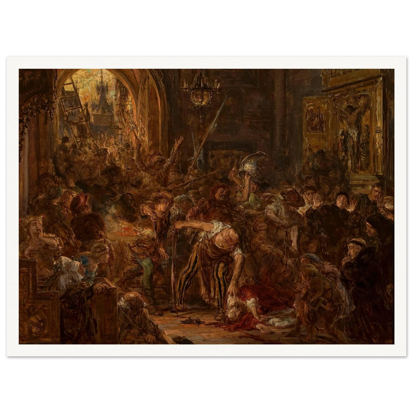 Death of Tęczyński in the Franciscan church (1879) Art Print | Jan Matejko - Framed Poster - 30x40 cm / 12x16″ - Black frame