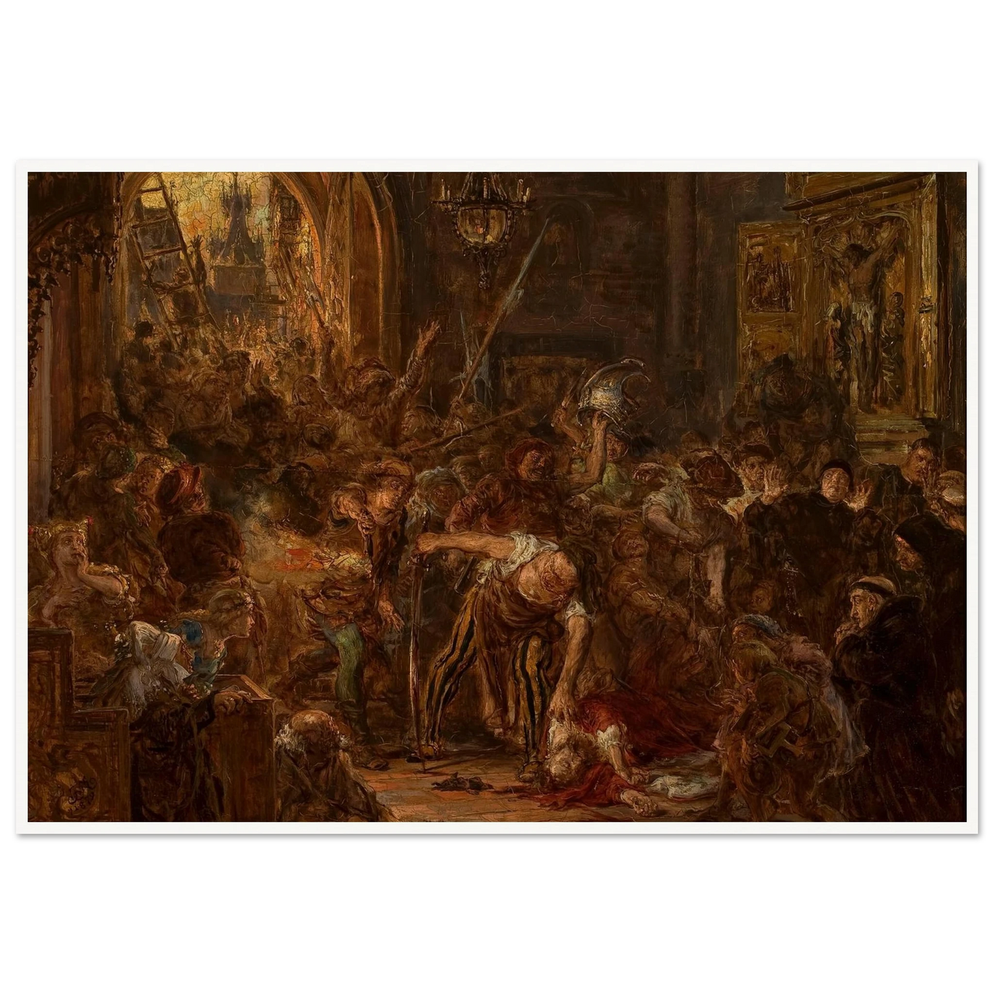 Death of Tęczyński in the Franciscan church (1879) Art Print | Jan Matejko - Framed Poster - 30x40 cm / 12x16″ - Black frame