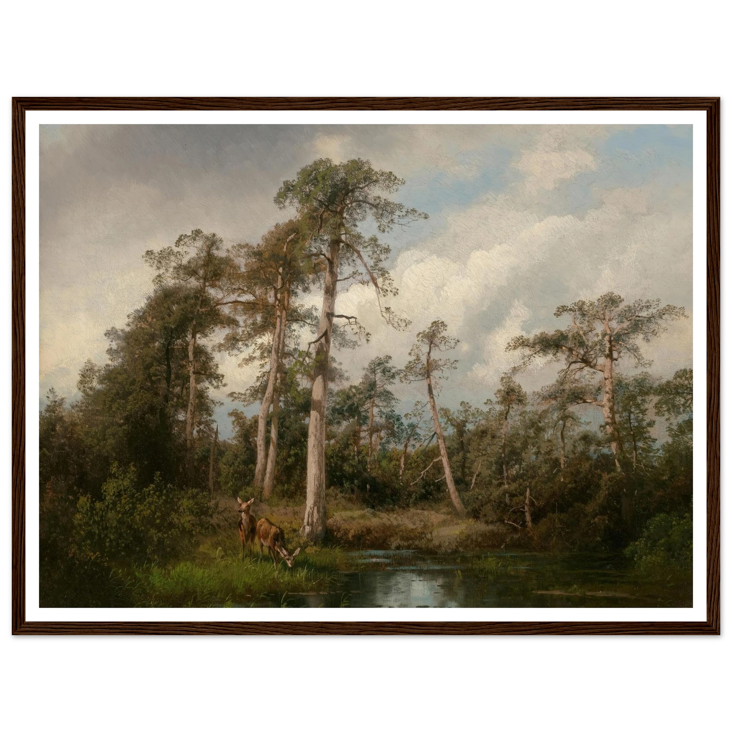 Deer in Gulph Hummock Art Print | Hermann Ottomar Herzog - Framed Poster - 30x40 cm / 12x16″ - Black frame