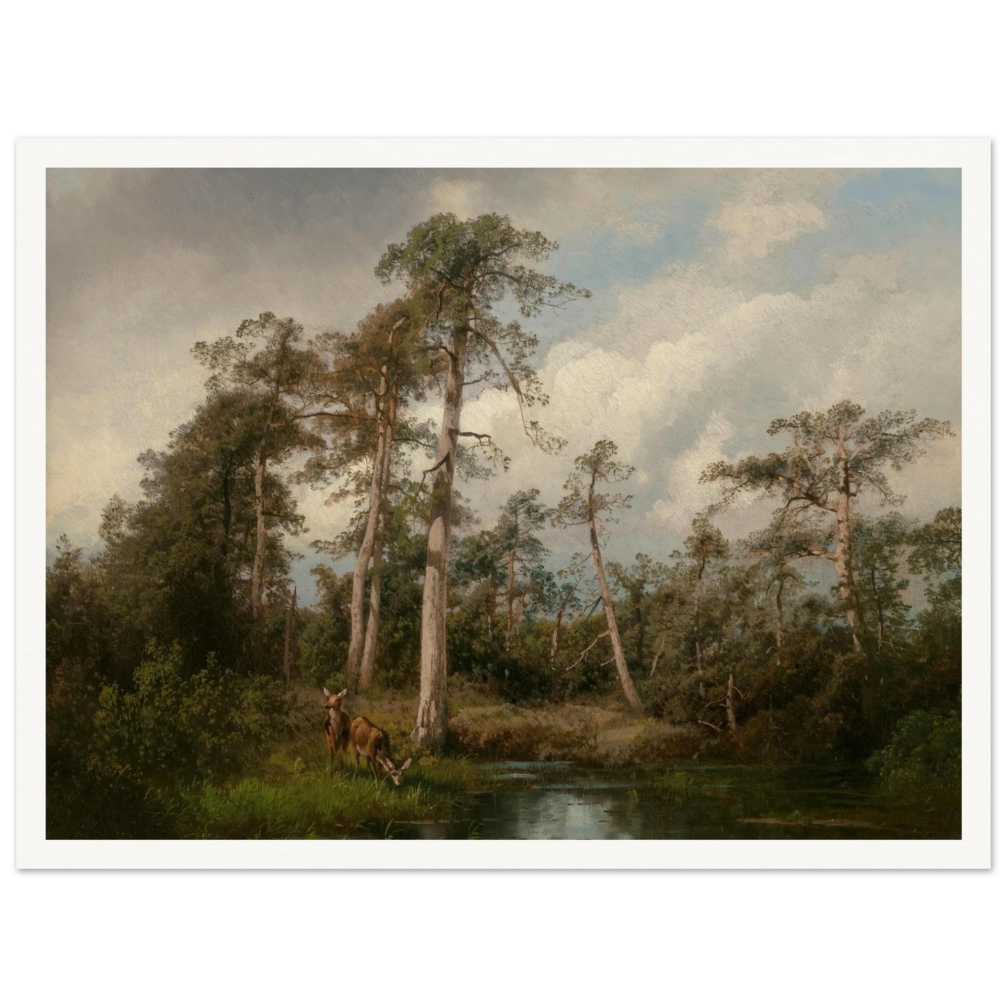 Deer in Gulph Hummock Art Print | Hermann Ottomar Herzog - Framed Poster - 30x40 cm / 12x16″ - Black frame