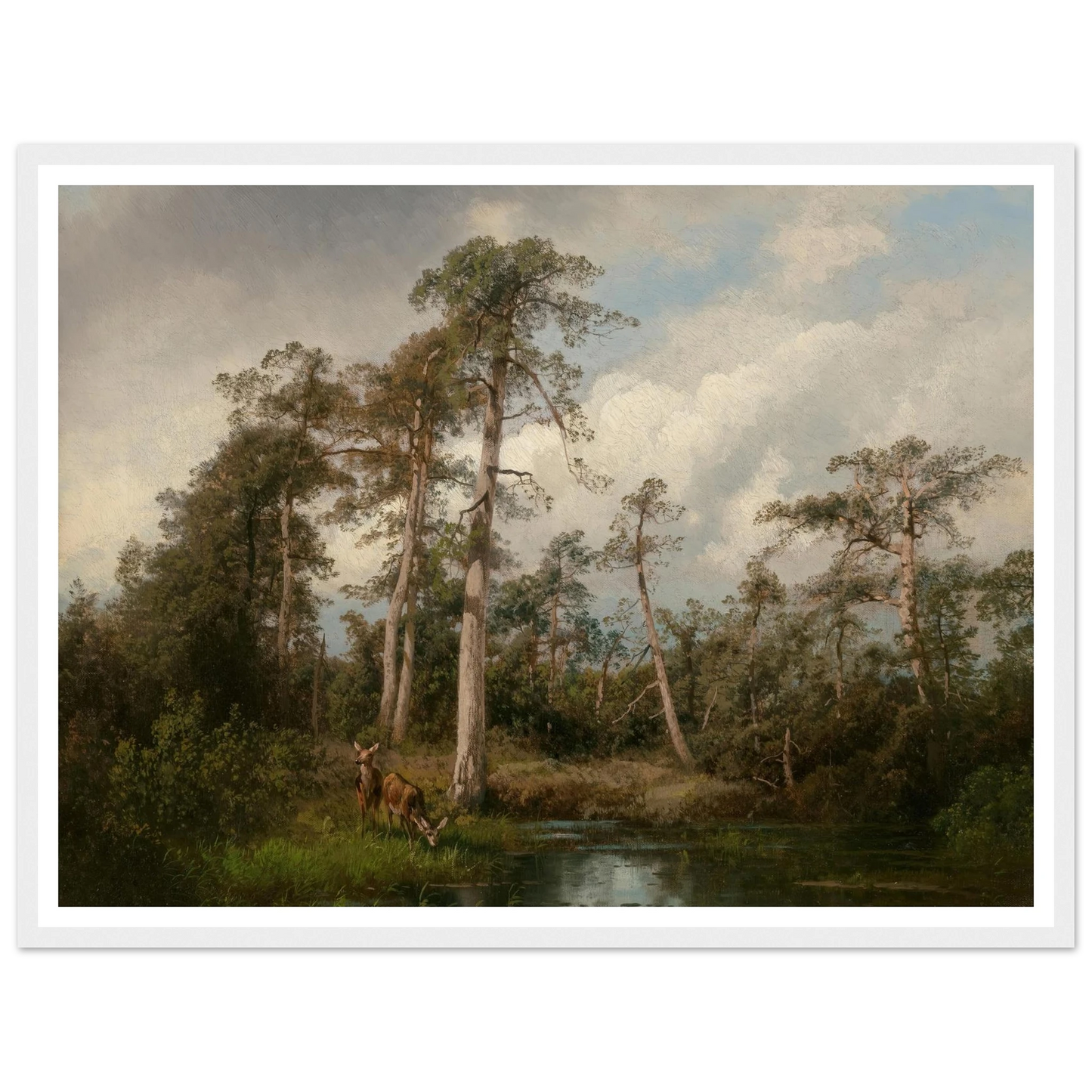 Deer in Gulph Hummock Art Print | Hermann Ottomar Herzog - Framed Poster - 30x40 cm / 12x16″ - Black frame