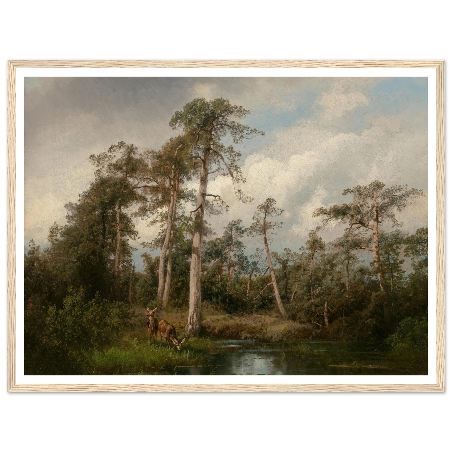 Deer in Gulph Hummock Art Print | Hermann Ottomar Herzog - Framed Poster - 30x40 cm / 12x16″ - Black frame