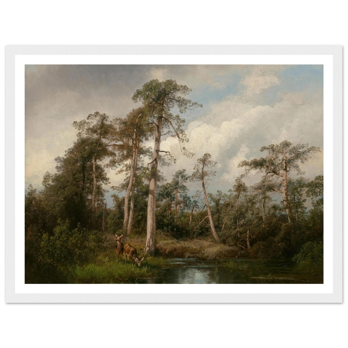 Deer in Gulph Hummock Art Print | Hermann Ottomar Herzog - Framed Poster - 30x40 cm / 12x16″ - Black frame