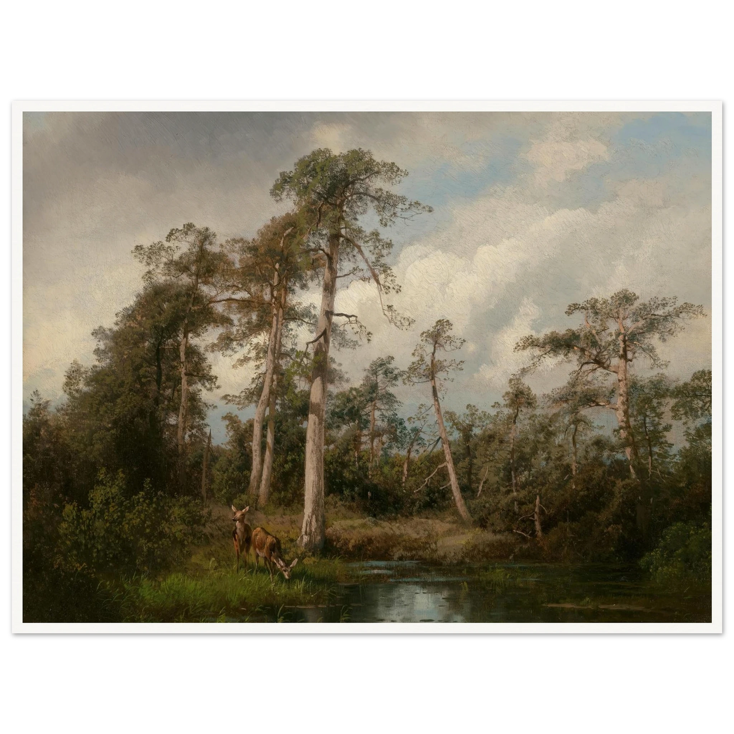 Deer in Gulph Hummock Art Print | Hermann Ottomar Herzog - Framed Poster - 30x40 cm / 12x16″ - Black frame