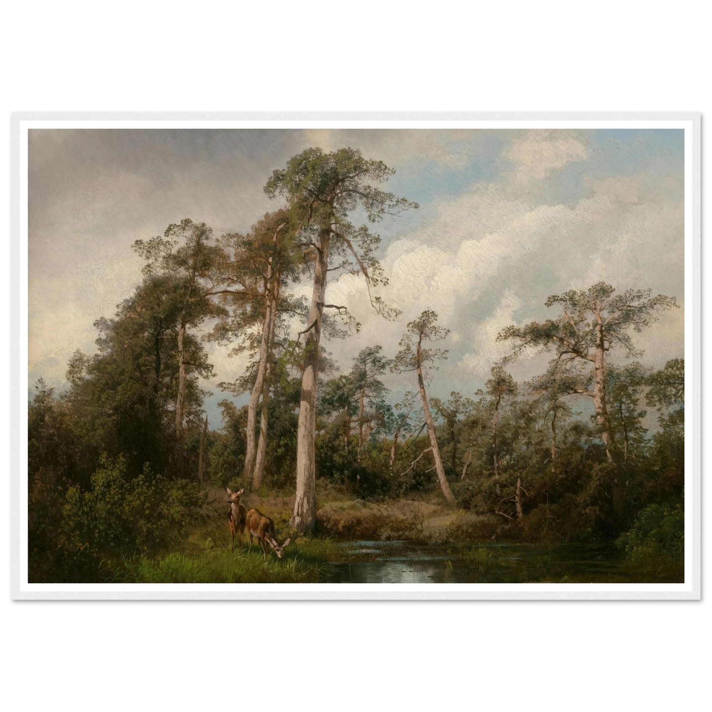 Deer in Gulph Hummock Art Print | Hermann Ottomar Herzog - Framed Poster - 30x40 cm / 12x16″ - Black frame