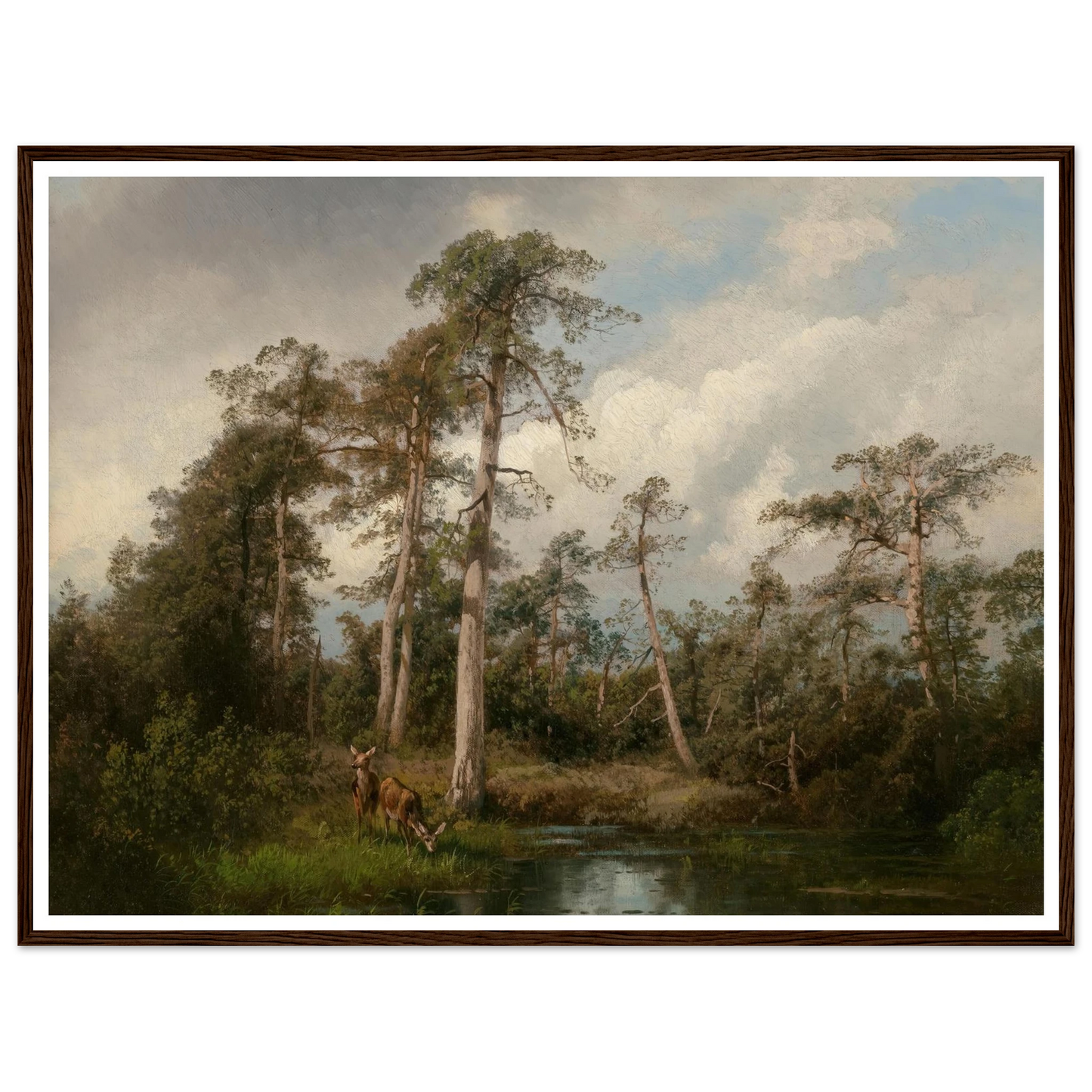 Deer in Gulph Hummock Art Print | Hermann Ottomar Herzog - Framed Poster - 30x40 cm / 12x16″ - Black frame