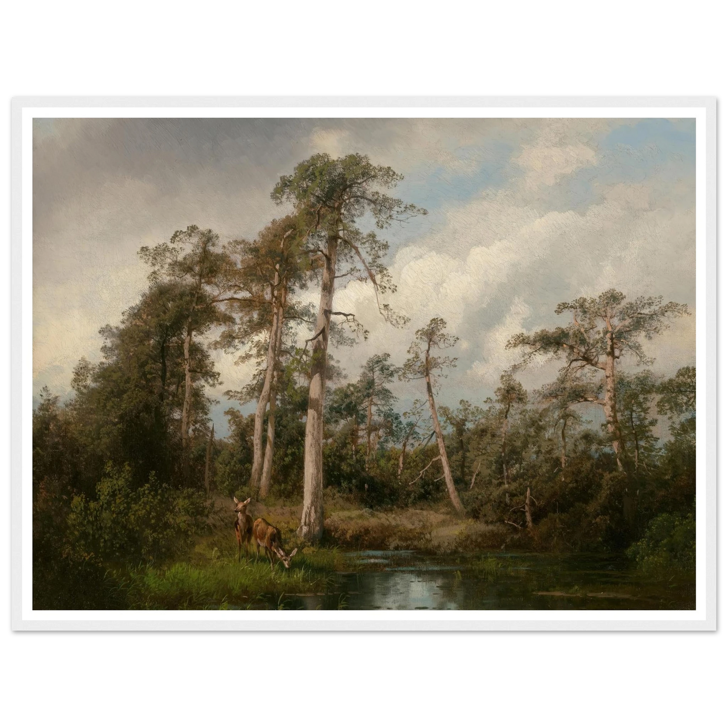 Deer in Gulph Hummock Art Print | Hermann Ottomar Herzog - Framed Poster - 30x40 cm / 12x16″ - Black frame