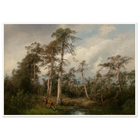 Deer in Gulph Hummock Art Print | Hermann Ottomar Herzog - Framed Poster - 30x40 cm / 12x16″ - Black frame