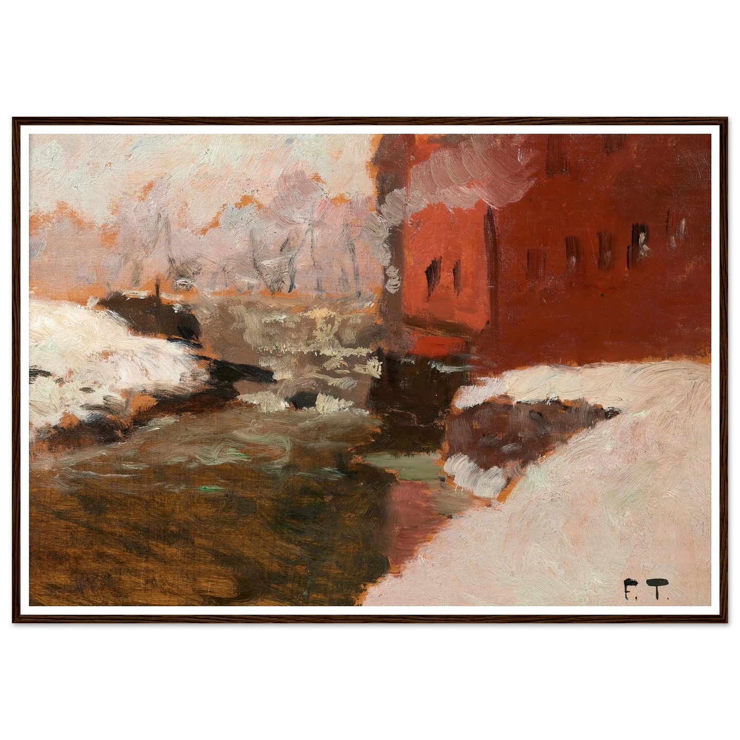 Den røde Fabrik (l’usine rouge) Art Print | Frits Thaulow - Framed Poster - 30x40 cm / 12x16″ - Black frame