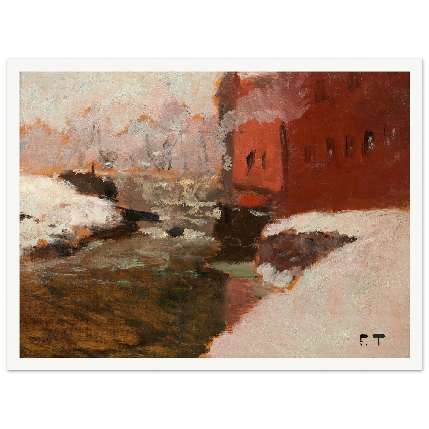 Den røde Fabrik (l’usine rouge) Art Print | Frits Thaulow - Framed Poster - 30x40 cm / 12x16″ - Black frame