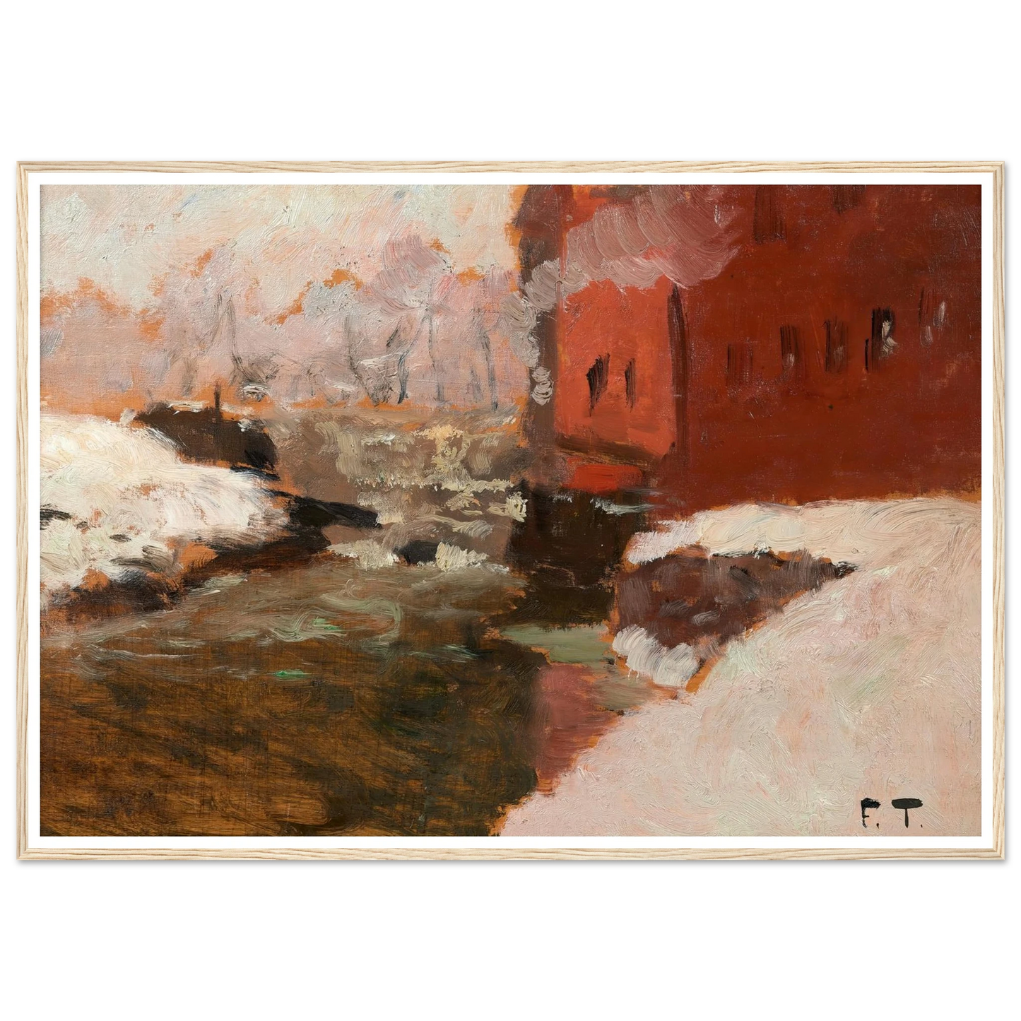 Den røde Fabrik (l’usine rouge) Art Print | Frits Thaulow - Framed Poster - 30x40 cm / 12x16″ - Black frame