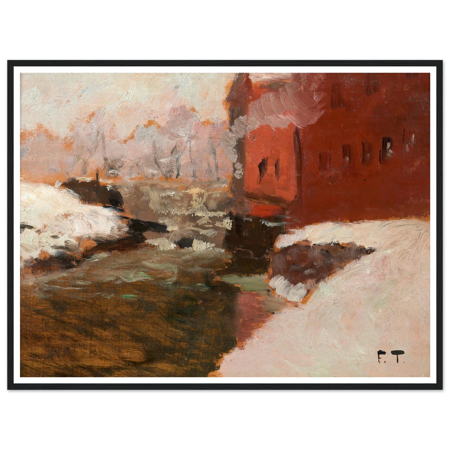 Den røde Fabrik (l’usine rouge) Art Print | Frits Thaulow - Framed Poster - 30x40 cm / 12x16″ - Black frame