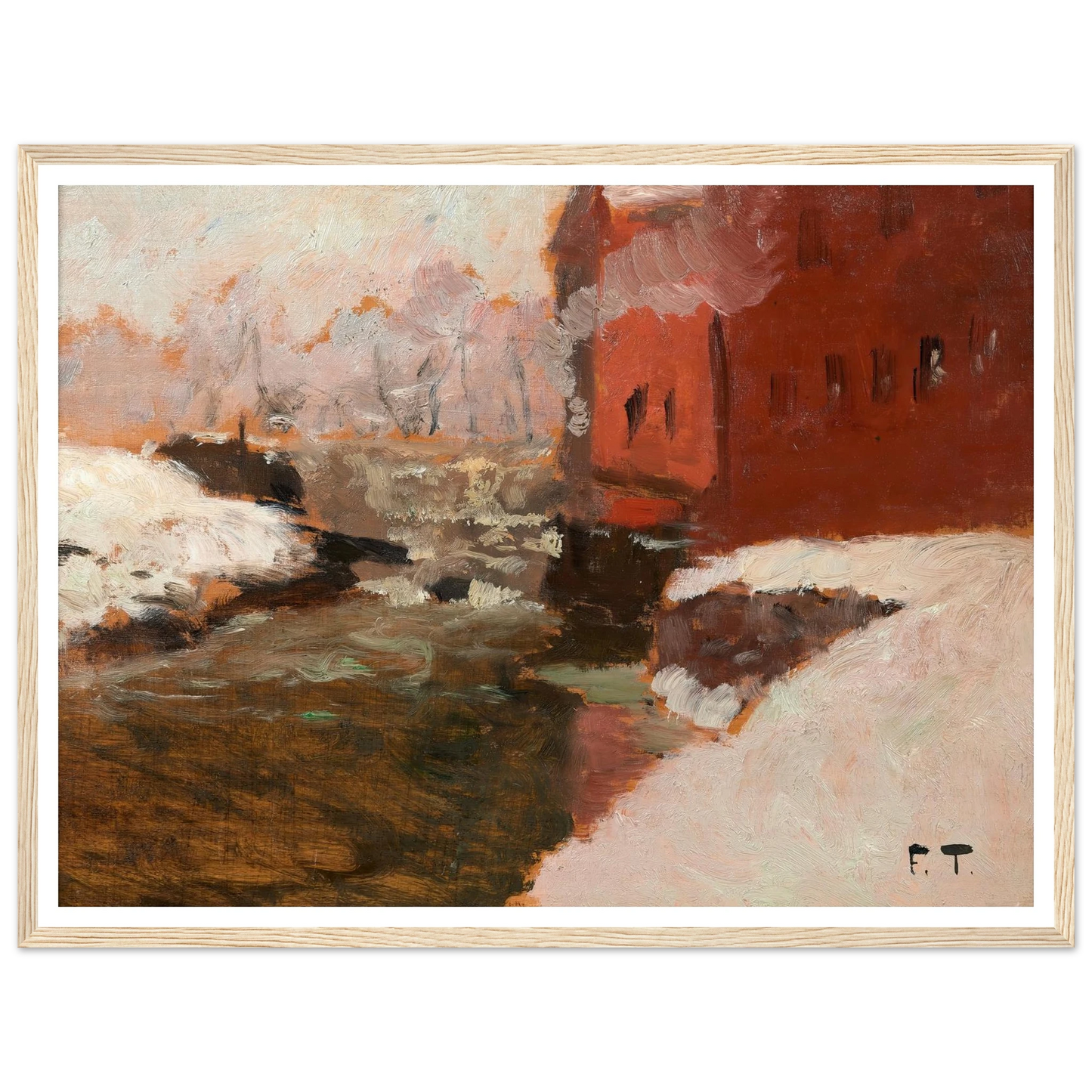 Den røde Fabrik (l’usine rouge) Art Print | Frits Thaulow - Framed Poster - 30x40 cm / 12x16″ - Black frame