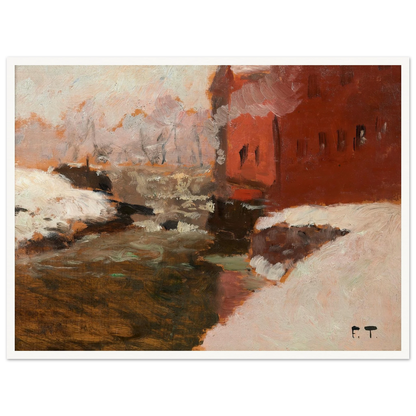 Den røde Fabrik (l’usine rouge) Art Print | Frits Thaulow - Framed Poster - 30x40 cm / 12x16″ - Black frame