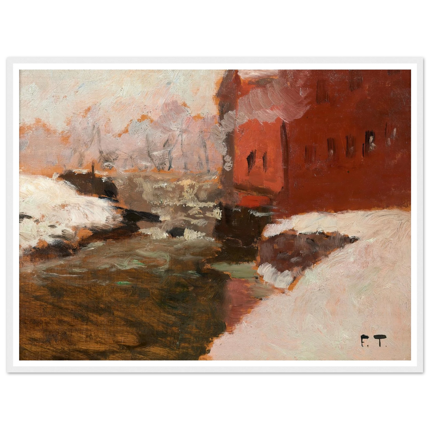 Den røde Fabrik (l’usine rouge) Art Print | Frits Thaulow - Framed Poster - 30x40 cm / 12x16″ - Black frame