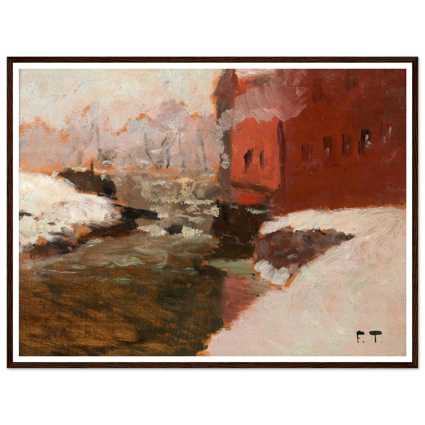 Den røde Fabrik (l’usine rouge) Art Print | Frits Thaulow - Framed Poster - 30x40 cm / 12x16″ - Black frame