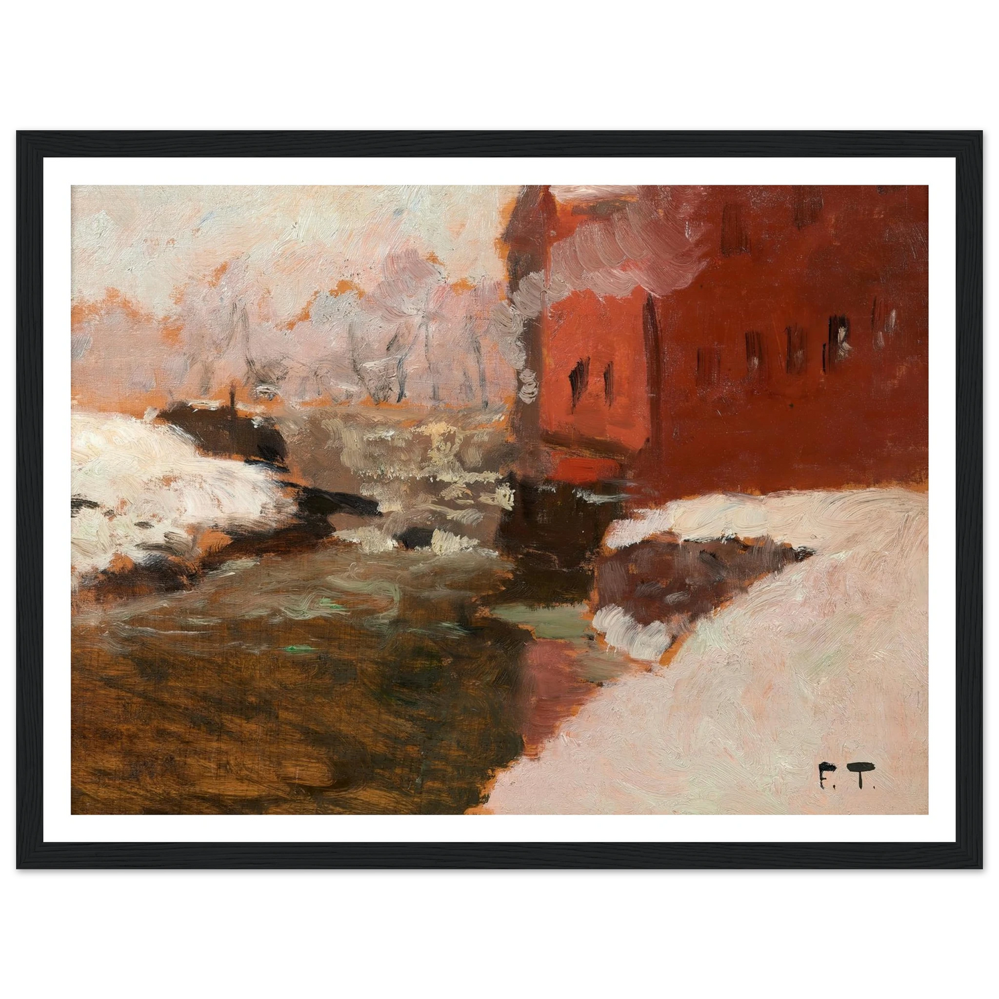 Den røde Fabrik (l’usine rouge) Art Print | Frits Thaulow - Framed Poster - 30x40 cm / 12x16″ - Black frame