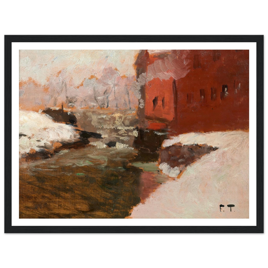 Den røde Fabrik (l’usine rouge) Art Print | Frits Thaulow - Framed Poster - 30x40 cm / 12x16″ - Black frame