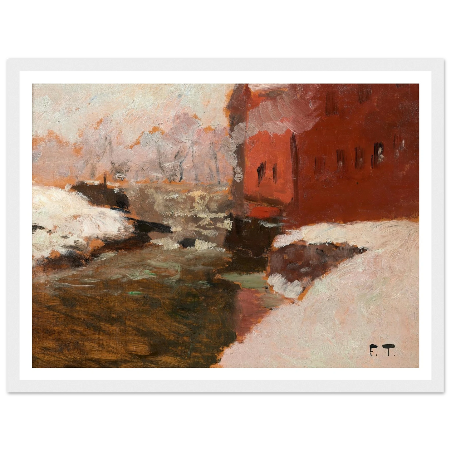 Den røde Fabrik (l’usine rouge) Art Print | Frits Thaulow - Framed Poster - 30x40 cm / 12x16″ - Black frame
