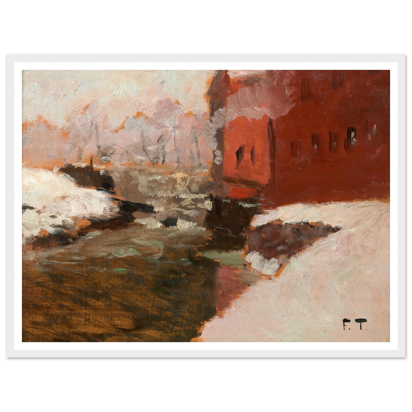 Den røde Fabrik (l’usine rouge) Art Print | Frits Thaulow - Framed Poster - 30x40 cm / 12x16″ - Black frame