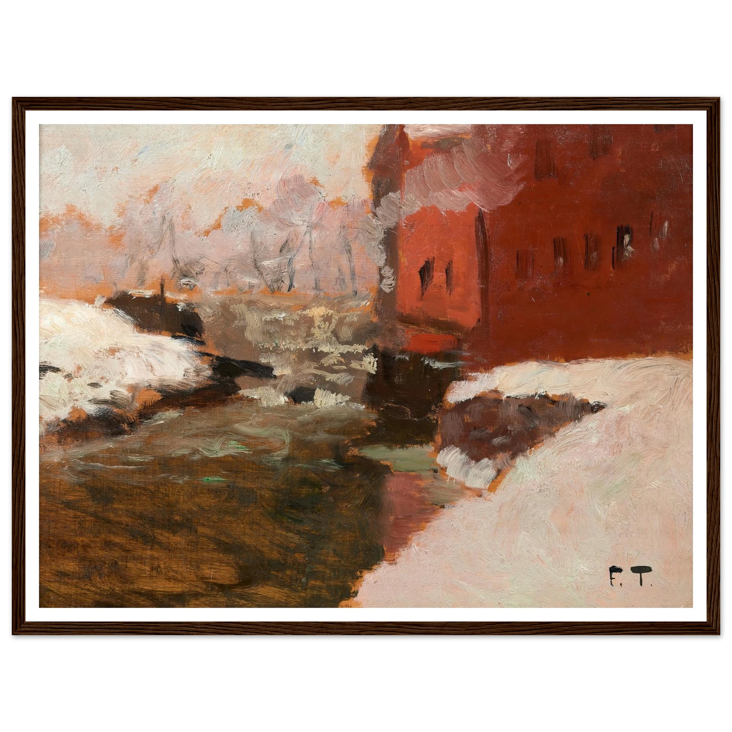 Den røde Fabrik (l’usine rouge) Art Print | Frits Thaulow - Framed Poster - 30x40 cm / 12x16″ - Black frame