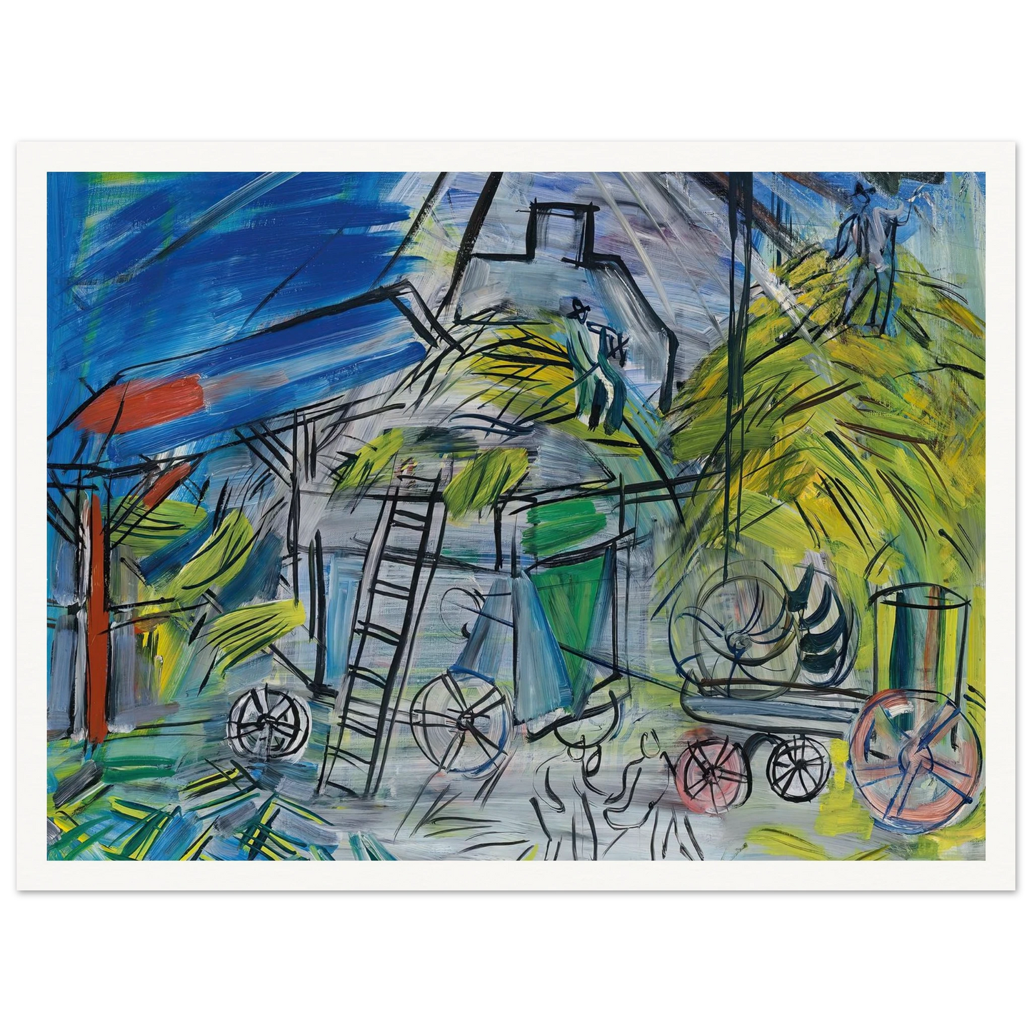 Dépiquage au ciel orageux (1946) Art Print | Raoul Dufy - Framed Poster - 30x40 cm / 12x16″ - Black frame