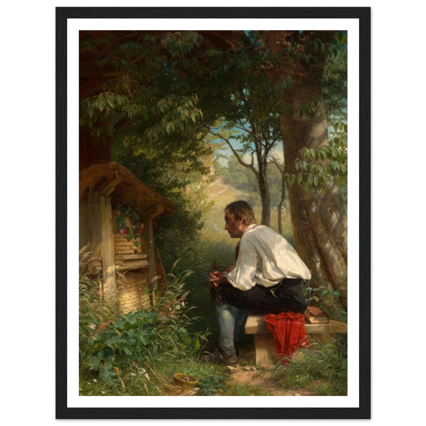 Der Bienenfreund (1863) Art Print | Hans Thoma - Framed Poster - 30x40 cm / 12x16″ - Black frame
