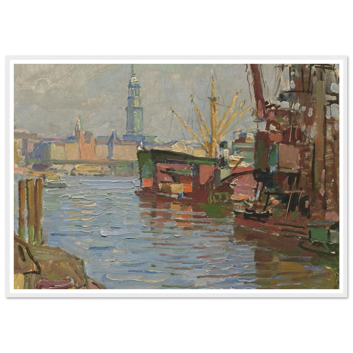 Der Hamburger Hafen (circa 1924) Art Print | Carl Moll - Framed Poster - 30x40 cm / 12x16″ - Black frame