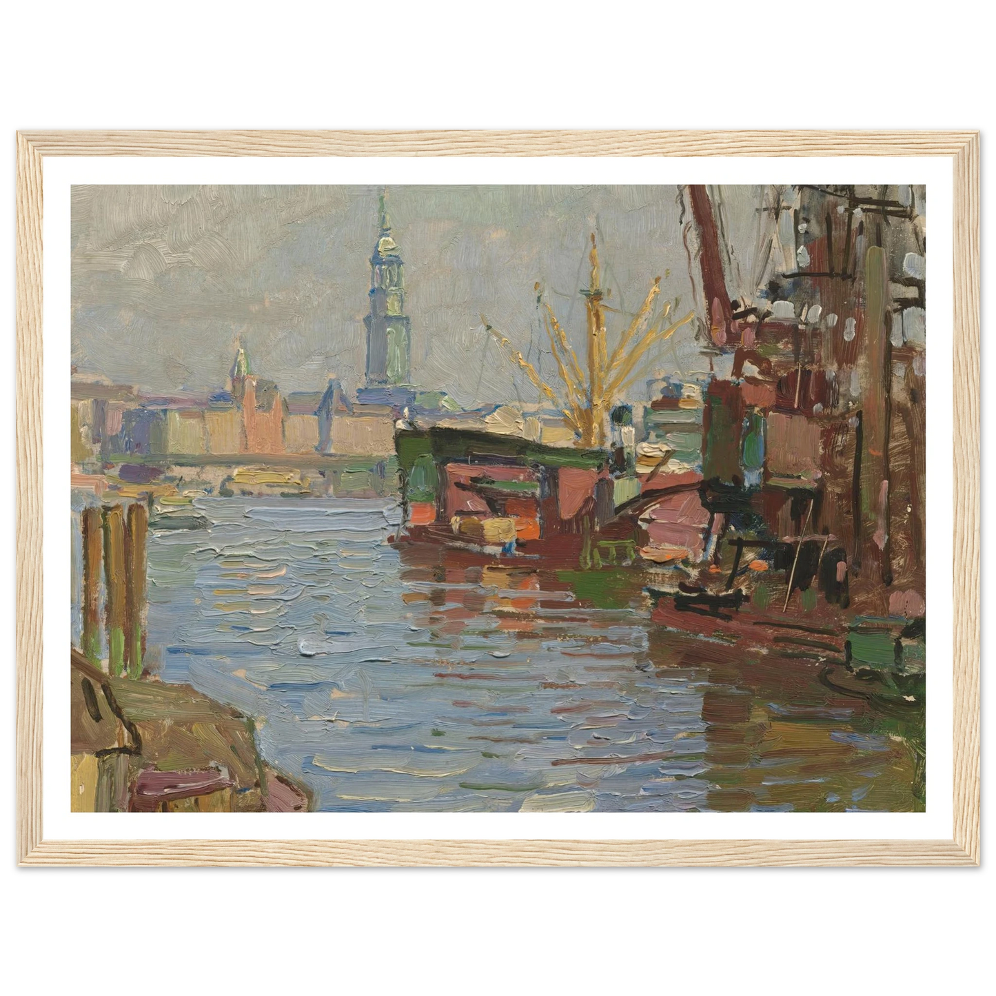 Der Hamburger Hafen (circa 1924) Art Print | Carl Moll - Framed Poster - 30x40 cm / 12x16″ - Black frame
