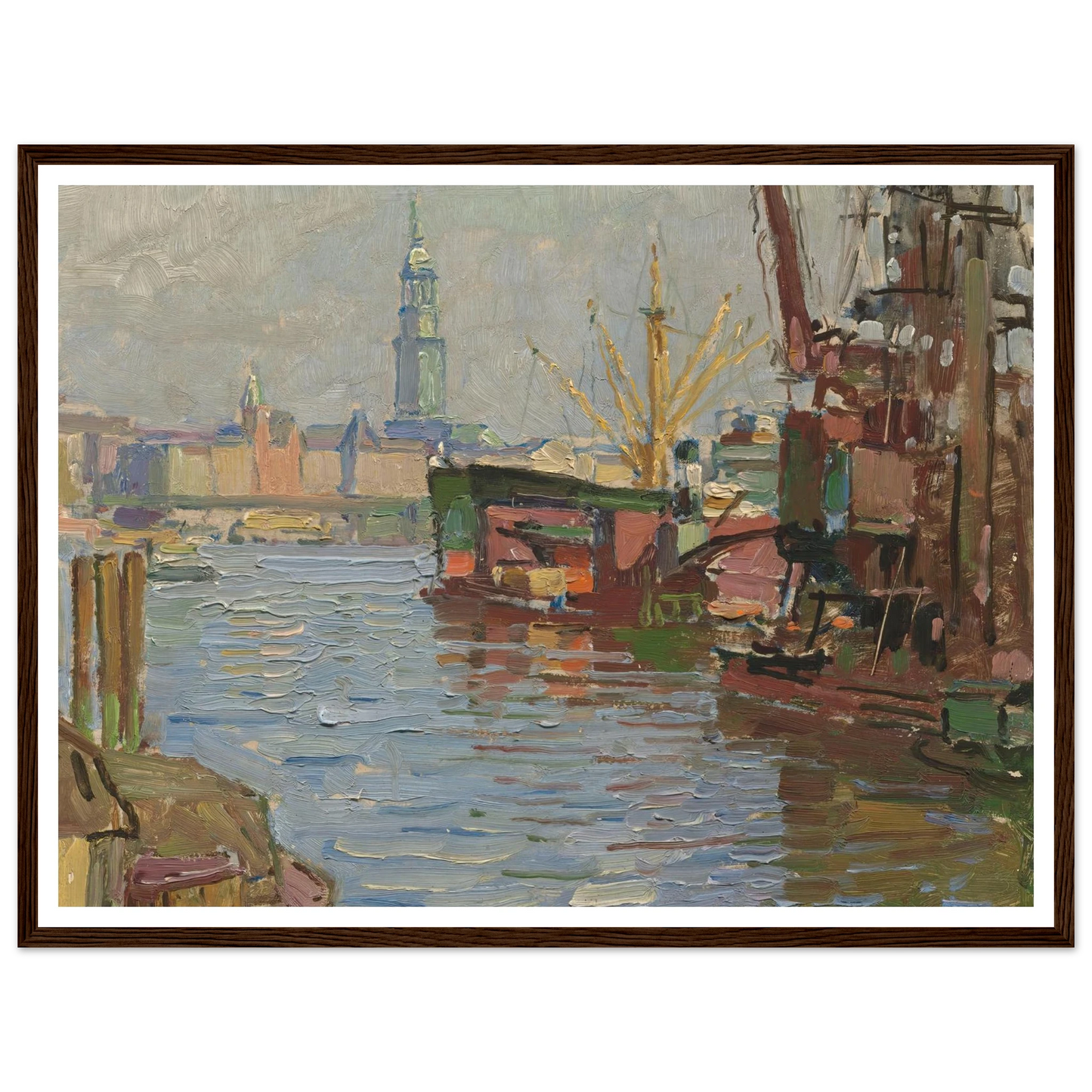 Der Hamburger Hafen (circa 1924) Art Print | Carl Moll - Framed Poster - 30x40 cm / 12x16″ - Black frame