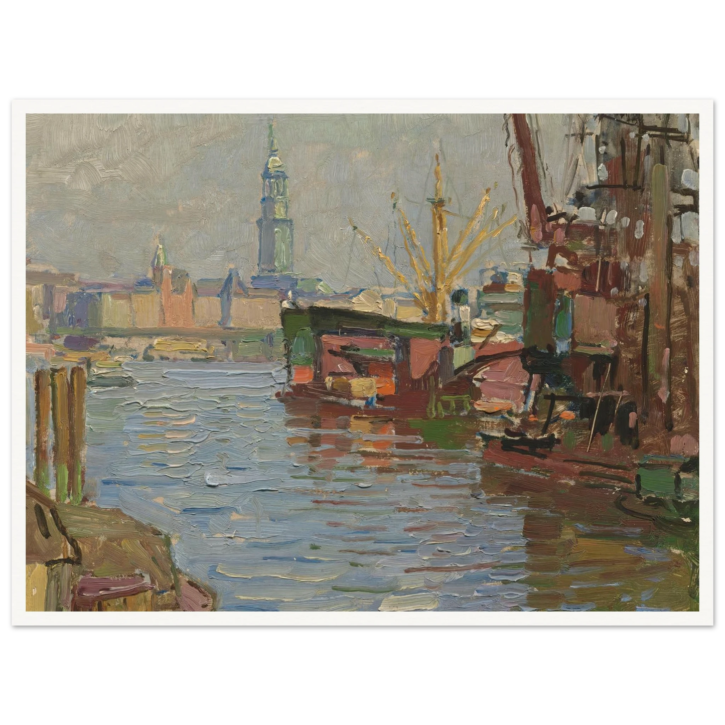 Der Hamburger Hafen (circa 1924) Art Print | Carl Moll - Framed Poster - 30x40 cm / 12x16″ - Black frame