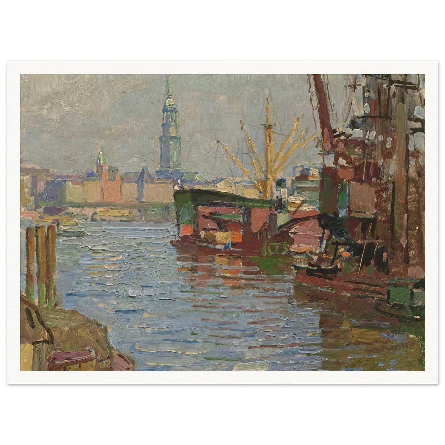 Der Hamburger Hafen (circa 1924) Art Print | Carl Moll - Framed Poster - 30x40 cm / 12x16″ - Black frame