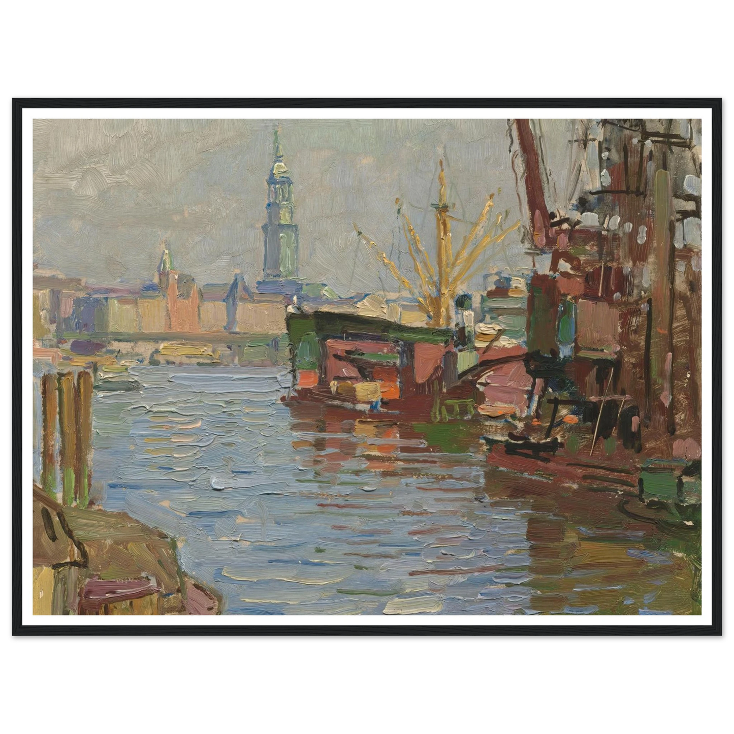 Der Hamburger Hafen (circa 1924) Art Print | Carl Moll - Framed Poster - 30x40 cm / 12x16″ - Black frame
