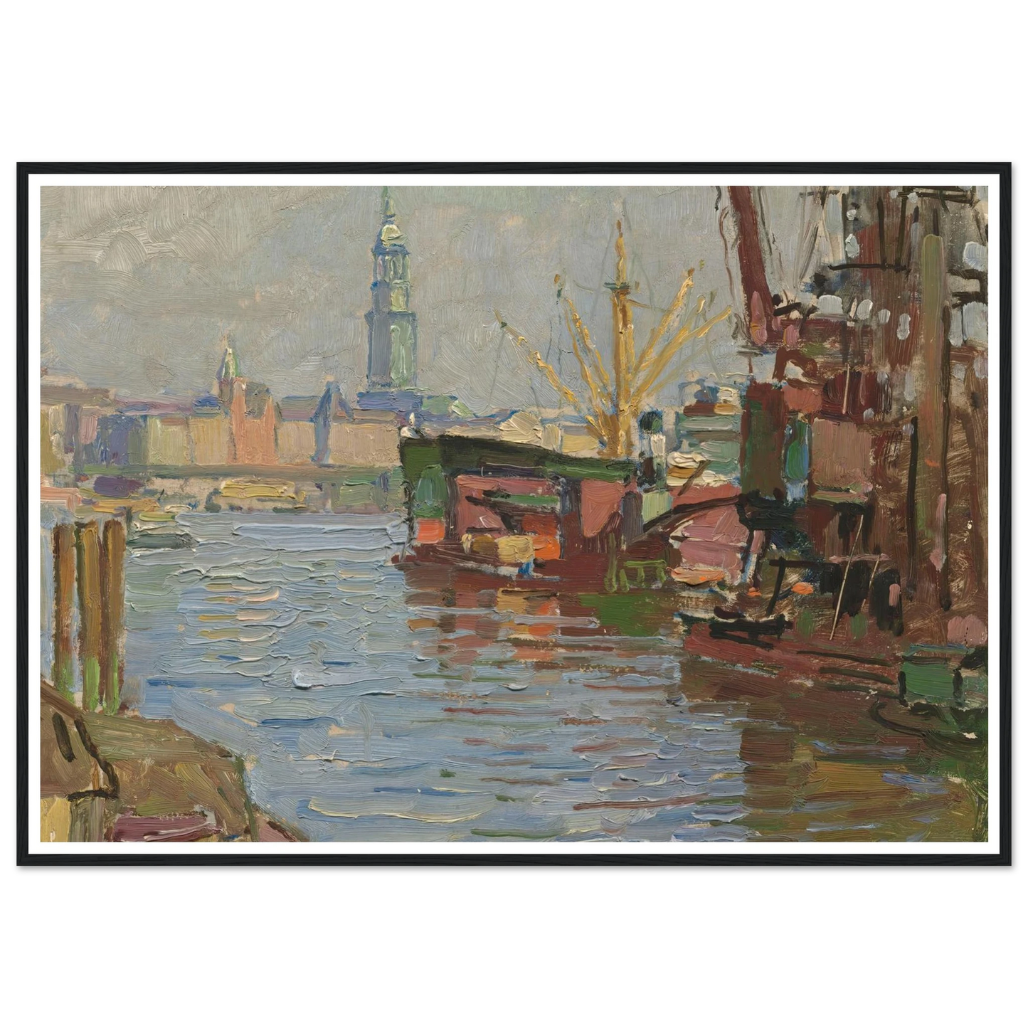 Der Hamburger Hafen (circa 1924) Art Print | Carl Moll - Framed Poster - 30x40 cm / 12x16″ - Black frame