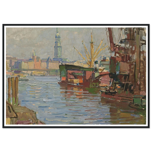 Der Hamburger Hafen (circa 1924) Art Print | Carl Moll - Framed Poster - 30x40 cm / 12x16″ - Black frame