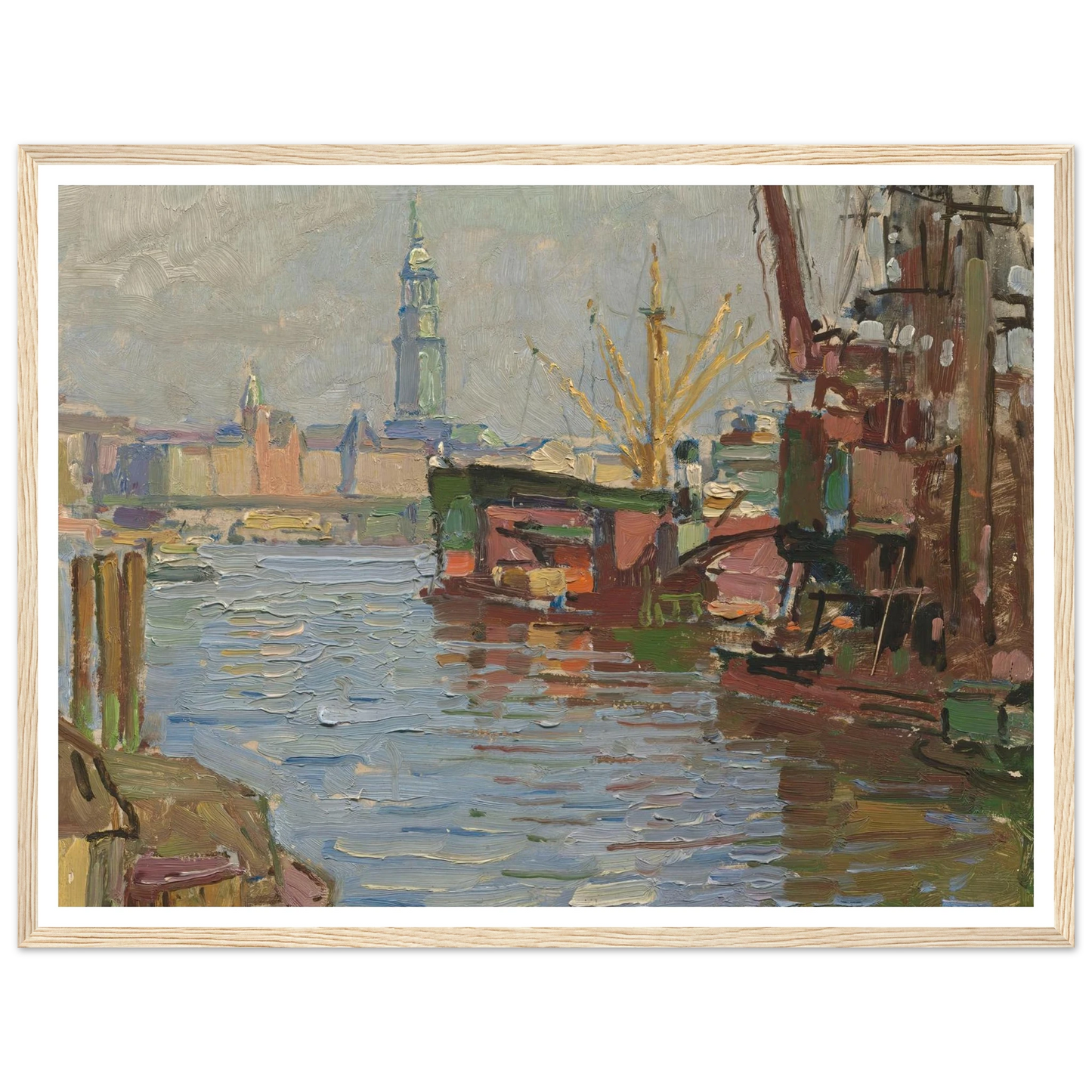 Der Hamburger Hafen (circa 1924) Art Print | Carl Moll - Framed Poster - 30x40 cm / 12x16″ - Black frame