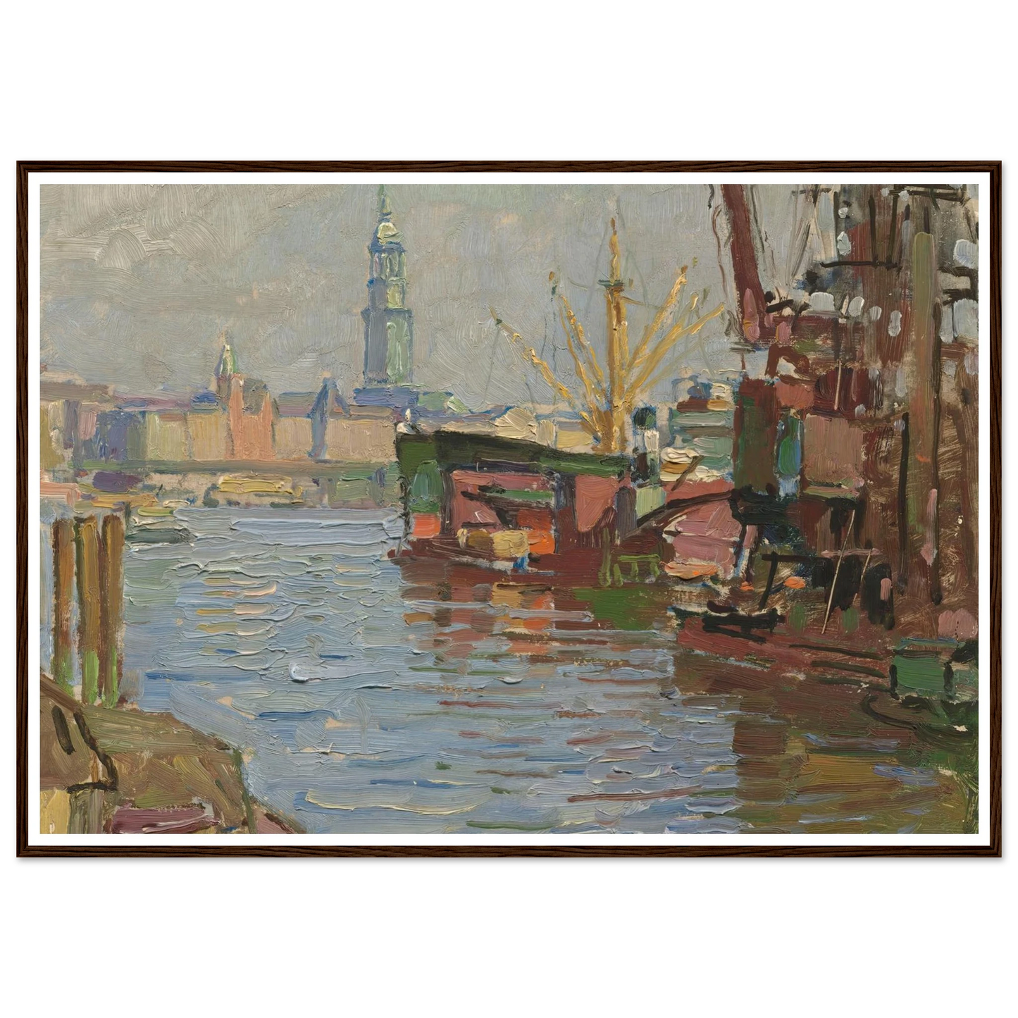 Der Hamburger Hafen (circa 1924) Art Print | Carl Moll - Framed Poster - 30x40 cm / 12x16″ - Black frame
