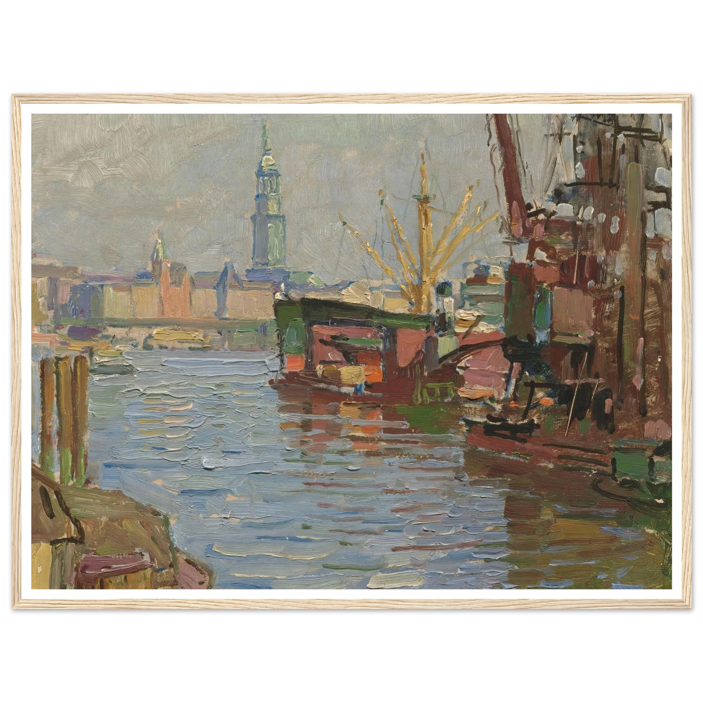 Der Hamburger Hafen (circa 1924) Art Print | Carl Moll - Framed Poster - 30x40 cm / 12x16″ - Black frame