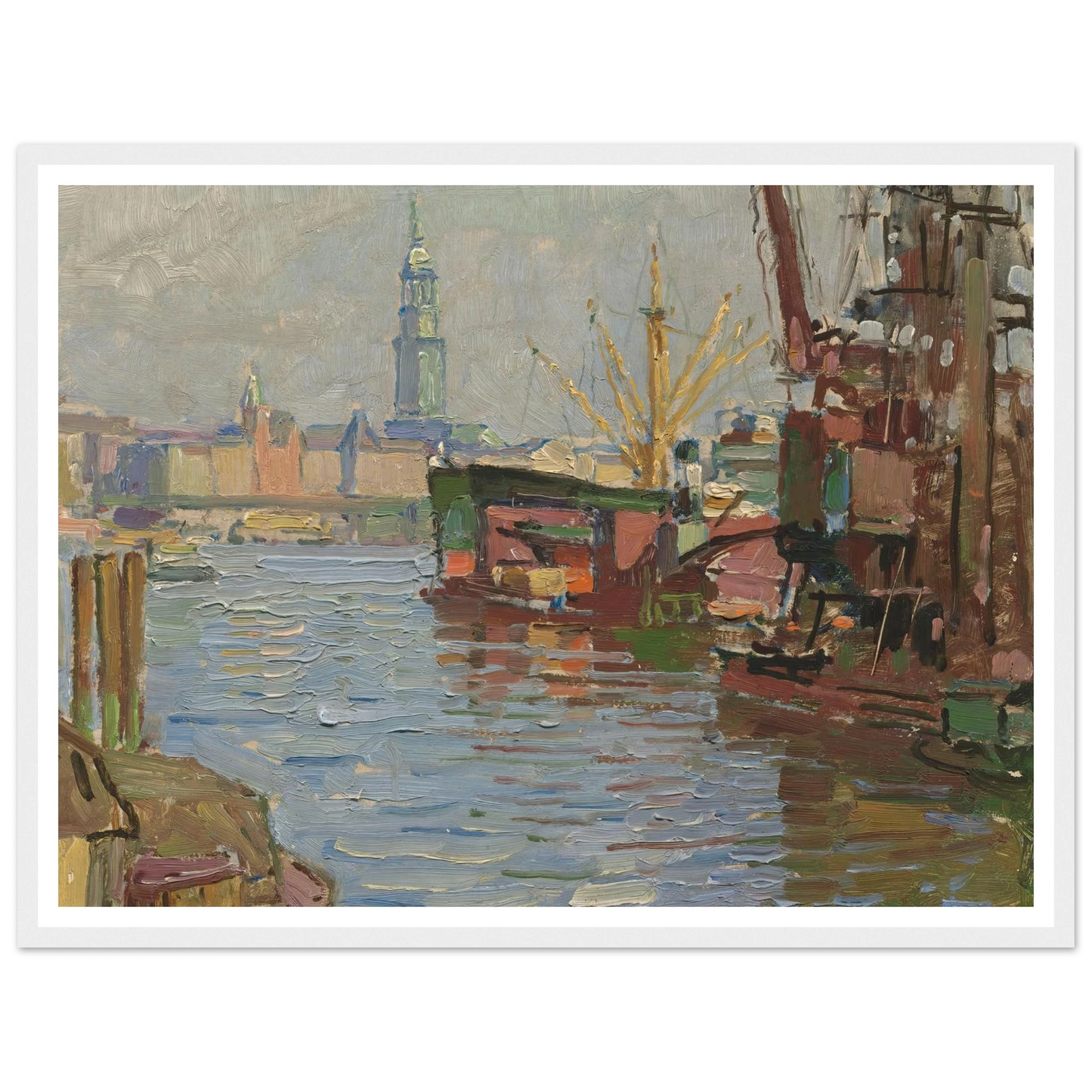 Der Hamburger Hafen (circa 1924) Art Print | Carl Moll - Framed Poster - 30x40 cm / 12x16″ - Black frame
