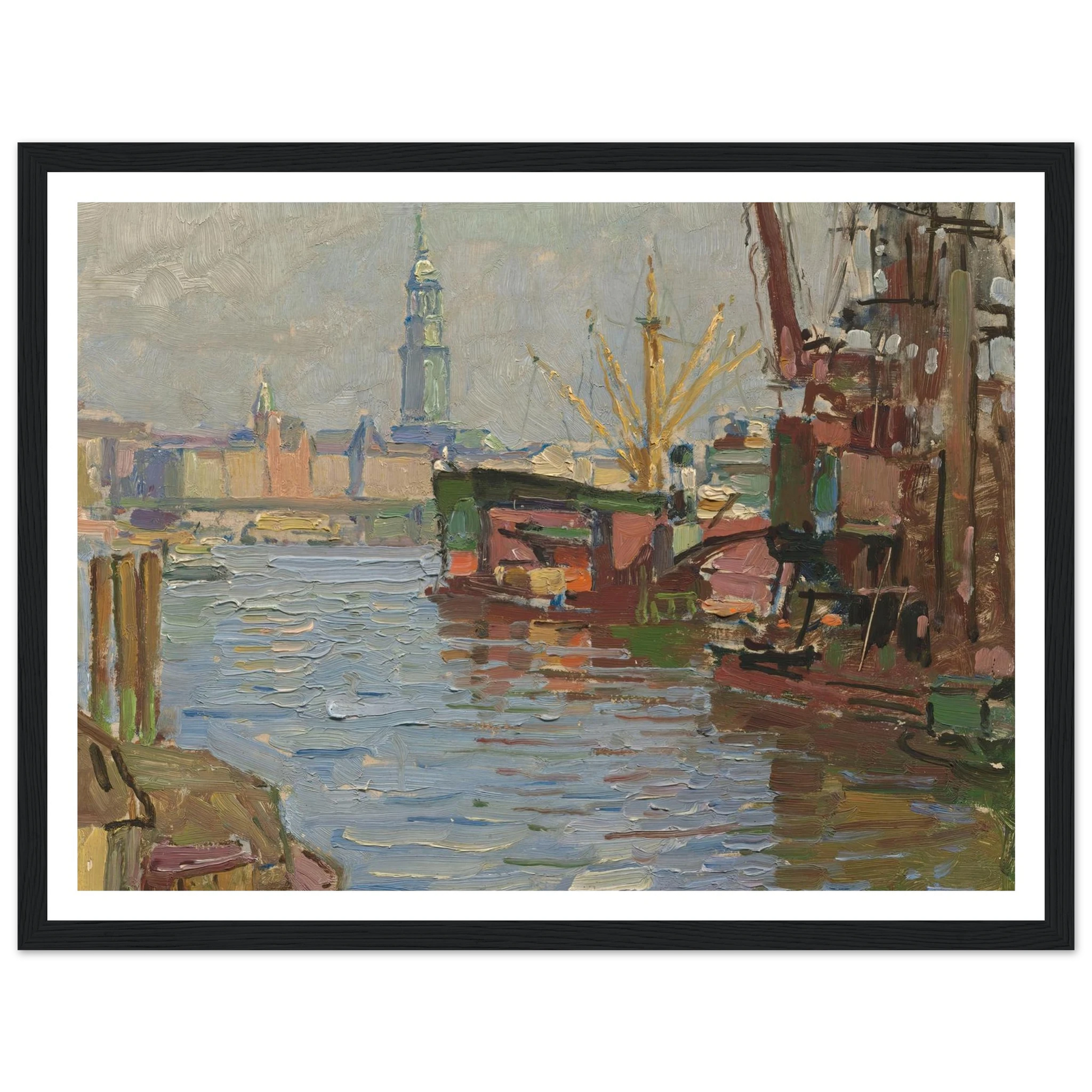 Der Hamburger Hafen (circa 1924) Art Print | Carl Moll - Framed Poster - 30x40 cm / 12x16″ - Black frame