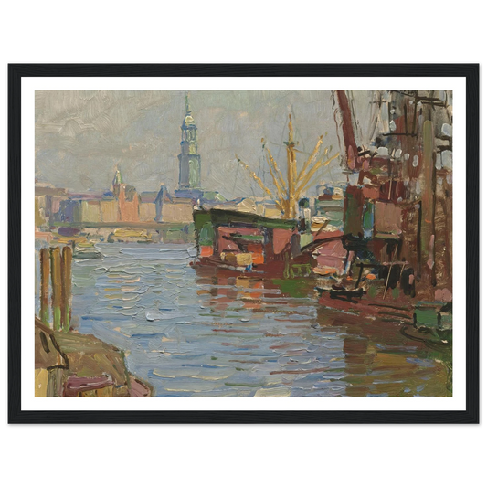 Der Hamburger Hafen (circa 1924) Art Print | Carl Moll - Framed Poster - 30x40 cm / 12x16″ - Black frame