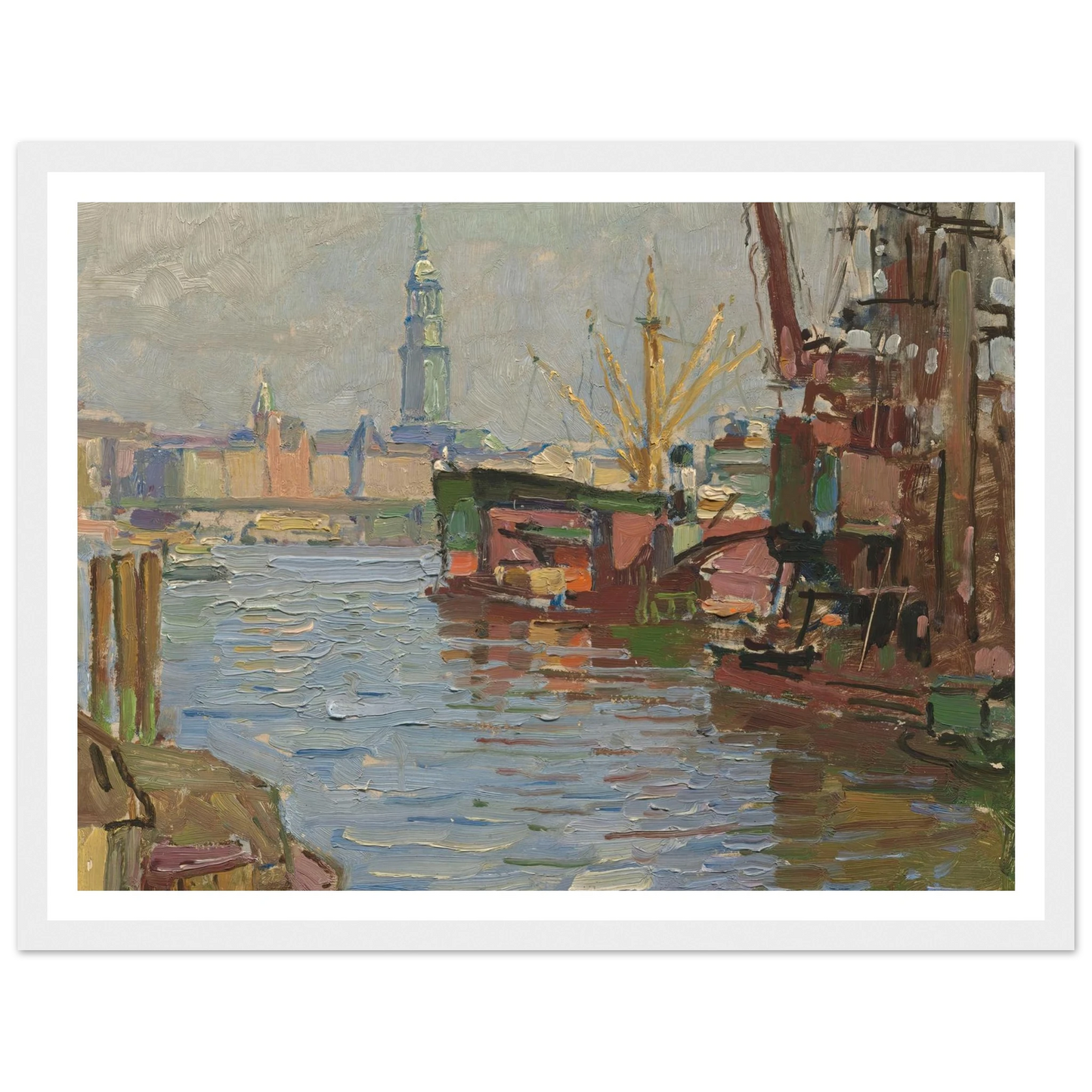 Der Hamburger Hafen (circa 1924) Art Print | Carl Moll - Framed Poster - 30x40 cm / 12x16″ - Black frame