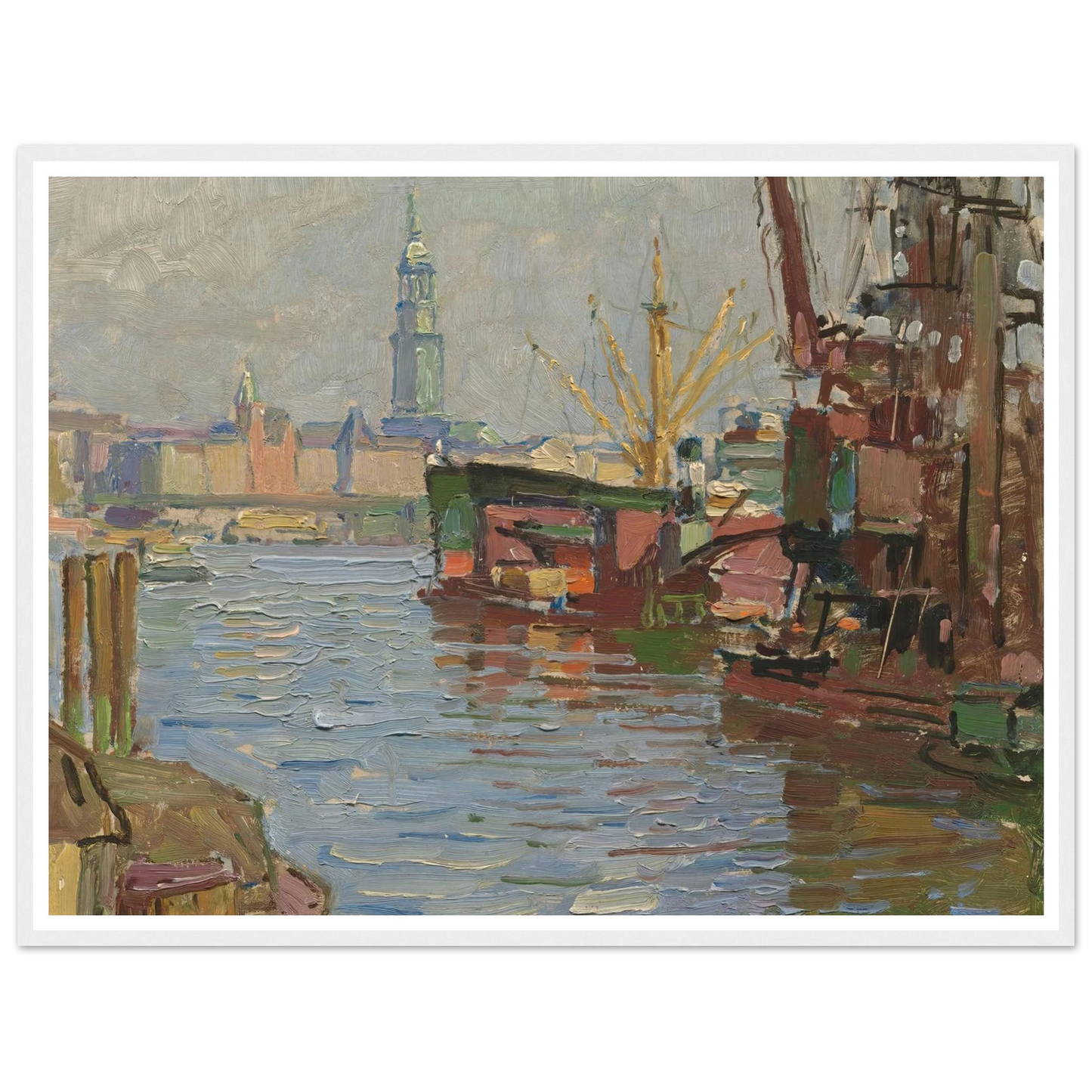 Der Hamburger Hafen (circa 1924) Art Print | Carl Moll - Framed Poster - 30x40 cm / 12x16″ - Black frame