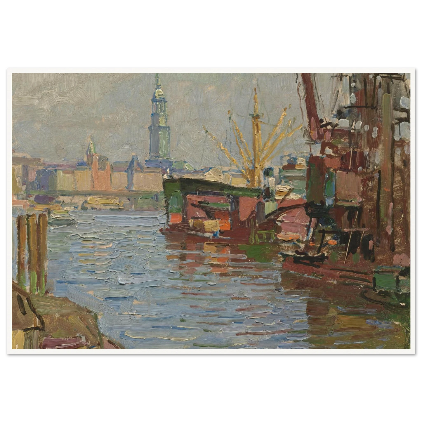 Der Hamburger Hafen (circa 1924) Art Print | Carl Moll - Framed Poster - 30x40 cm / 12x16″ - Black frame