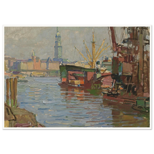 Der Hamburger Hafen (circa 1924) Art Print | Carl Moll - Framed Poster - 30x40 cm / 12x16″ - Black frame